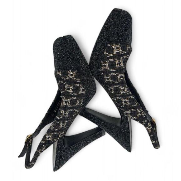 Authentic CHANEL Black CC Logo Cap Toe Block Heel Slingback Sandals Size… - Picture 11 of 16